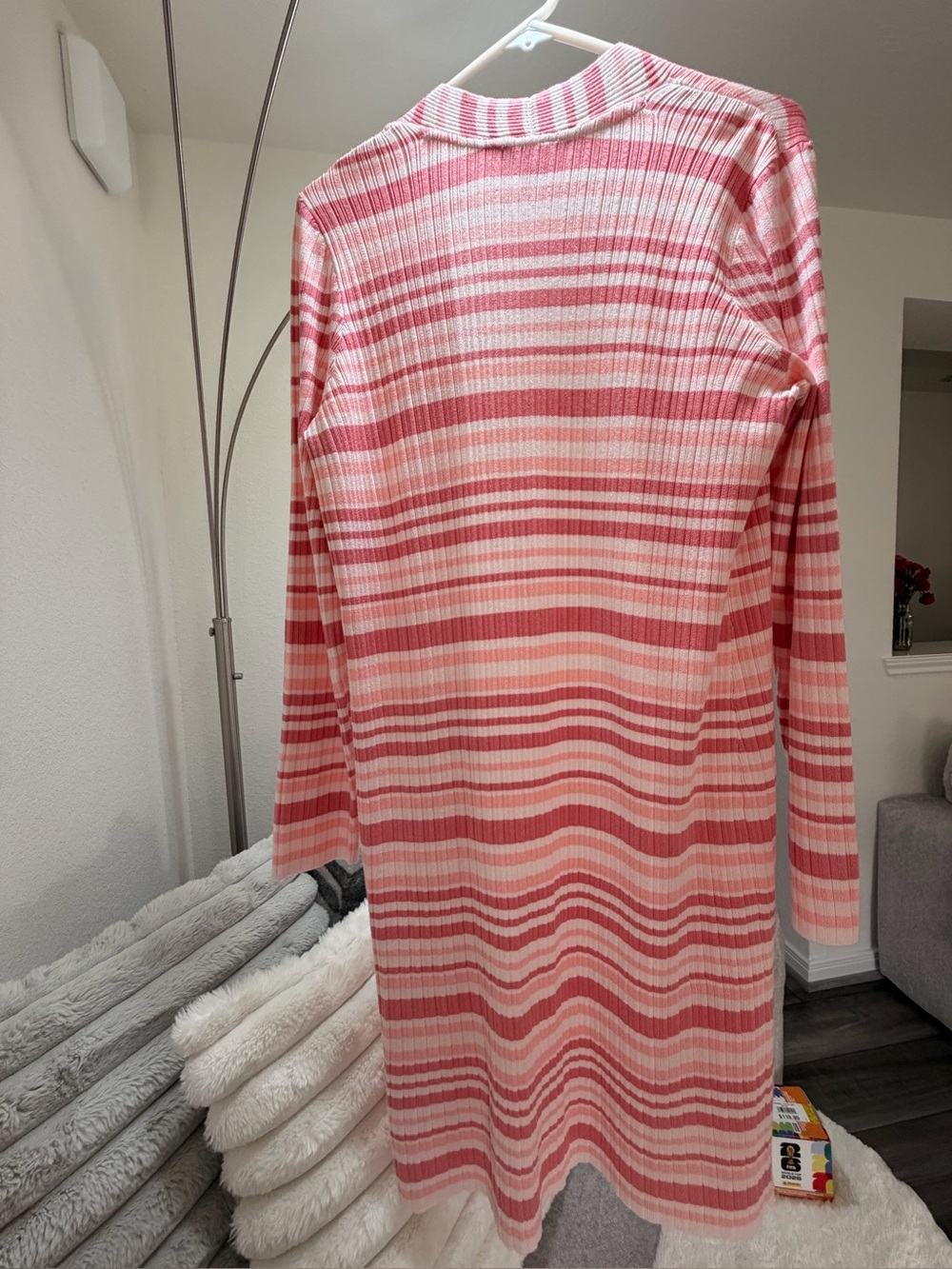 Time and Tru Pink Striped Ribbed Longline Cardigan